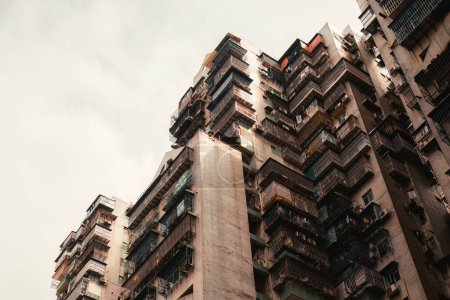Aged of crowded narrow apartment, building exterior residential in housing estate at Hong Kong