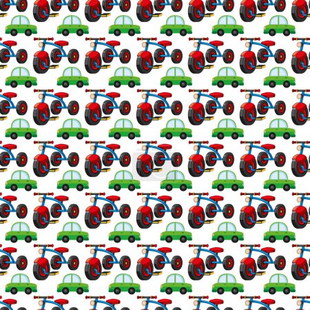 Illustration for Little Cars and cycle Seamless Vector Pattern Design - Royalty Free Image