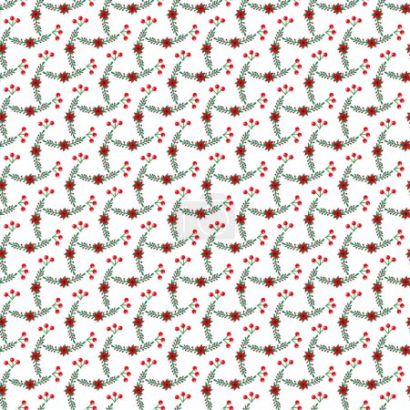 Vector Christmas seamless pattern with holly berries and leaves