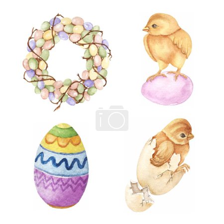 vector watercolor easter cute chicks egg and round banner cliparts