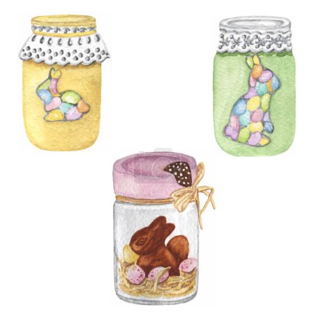 vector watercolor easter elements cute bunny and egg jars cliparts