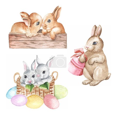 vector watercolor easter cute bunnies cliparts
