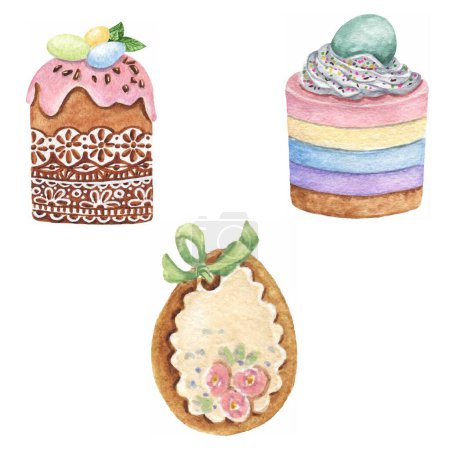vector watercolor easter elements cute egg cookie and cakes cliparts