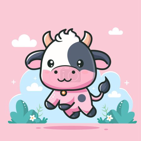 Flying cute cow illustration  with flat vector concept