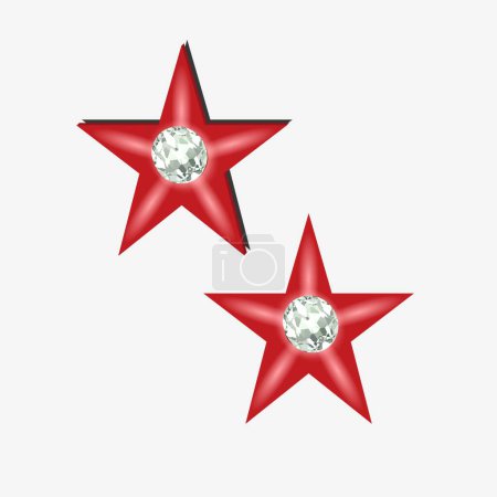Red Stars :Red stars decorated with White glass stones.White background.