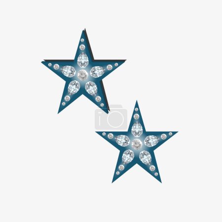 Blue Stars :Blue stars decorated with White glass stones.White background.