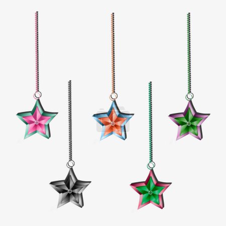 Multicolor Stars with chain : Multicolor stars decorated with glass stone and matching stars chain for any of your project.White background.