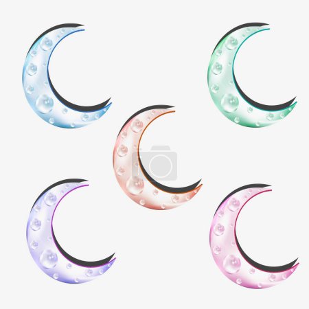Multicolor moons  : Calligraphy, cardboard cutting work, multiple shaded moons for any of your project.White background.