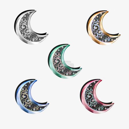 Multicolor moons  : Calligraphy, cardboard cutting work, multiple shaded moons for any of your project.White background.