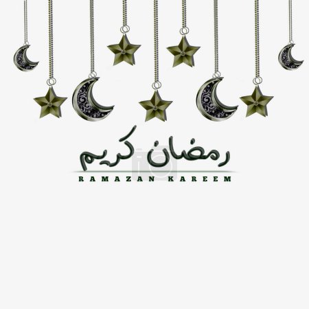 Ramazan Kareem Greeting Card:Languages, english and urdu used (Ramazan  is the name of holy month of muslims and kareem  is used for mercy), Moon and stars . Calligraphy Vector art.