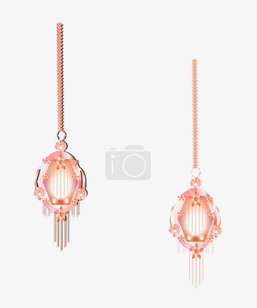 Lantern:Red antern decorated with matching stars and stars chain,white background.