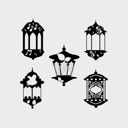 Calligraphie Lanterne Set : Formes Travail de coupe, lanterne noire transparente isolée sur fond blanc.