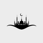 Shape of Mosque: Black and white matching, shapes cutting work.White background.