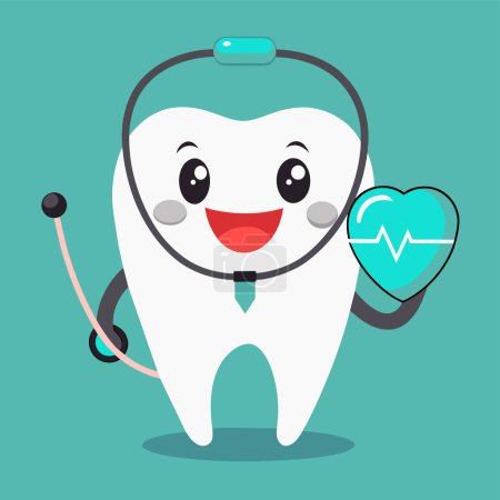 happy tooth vector illustration. Cartoon dental character. Cute dentist mascot. Oral health and dental inspection teeth. Medical dentist tool.