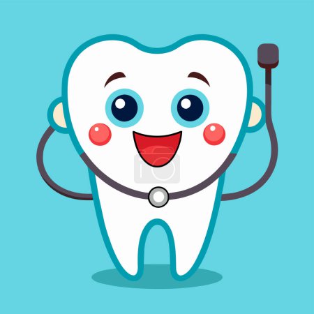 happy tooth vector illustration. Cartoon dental character. Cute dentist mascot. Oral health and dental inspection teeth. Medical dentist tool.