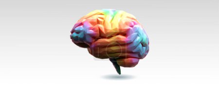 Cerebro de color arco iris de bajo espectro con estilo de sombreado 3D e ilustración de marco de alambre aislado sobre fondo blanco