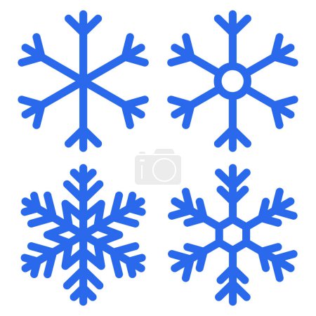 Ilustración de Copos de nieve azules fijados sobre fondo blanco - Imagen libre de derechos