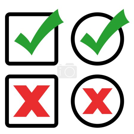 Illustration for Check Mark and Cross Circles And Boxes On White Background - Royalty Free Image