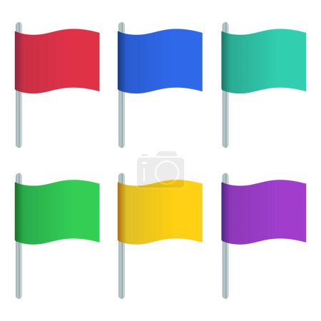 Illustration for Different Coloured Gradient Wavey Flags Collection On White Background - Royalty Free Image
