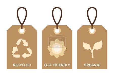 Téléchargez les illustrations : Étiquettes écologiques d'étiquette de produit biologique recyclé sur fond blanc - en licence libre de droit