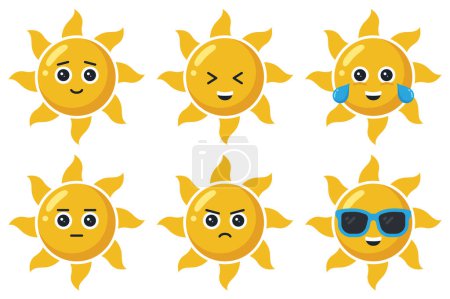 Téléchargez les illustrations : Emoji soleils mis sur fond blanc - en licence libre de droit