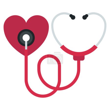Téléchargez les illustrations : Stéthoscope en forme de cœur à l'écoute du cœur - en licence libre de droit