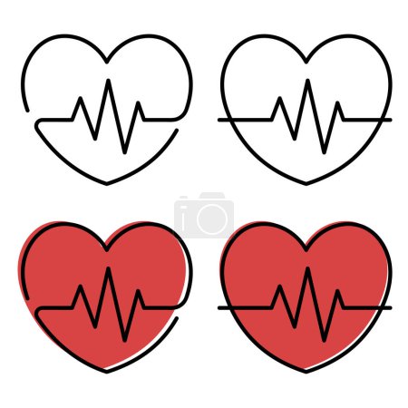 Téléchargez les illustrations : Heartbeat Hearts Lignes fixées sur fond blanc - en licence libre de droit