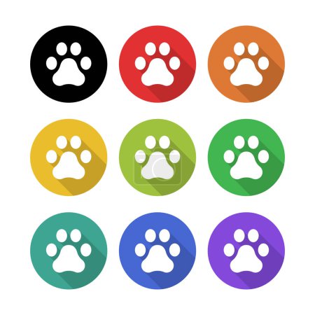 Illustration for Paws Prints In Circles In Multi Colour Isolated - Royalty Free Image