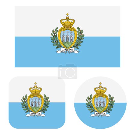 Ilustración de Banderas de San Marino en rectángulo, cuadrado y círculo sobre fondo blanco - Imagen libre de derechos