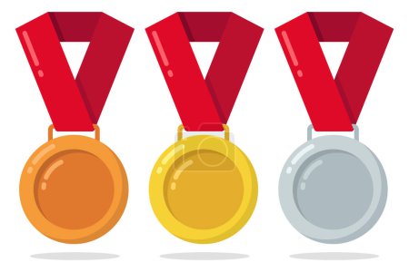 Illustration for Set Of Three Medals: First, Second, Third. - Royalty Free Image