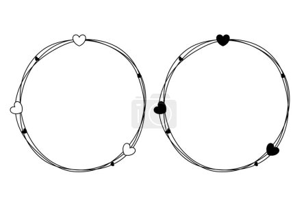 Illustration for Hand Drawn Two Circle Hearts Frames - Royalty Free Image