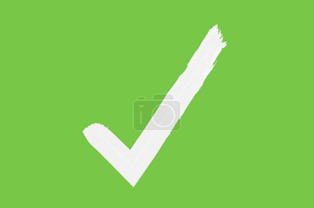 Illustration for White Check Mark In Paint Style On Green Background - Royalty Free Image
