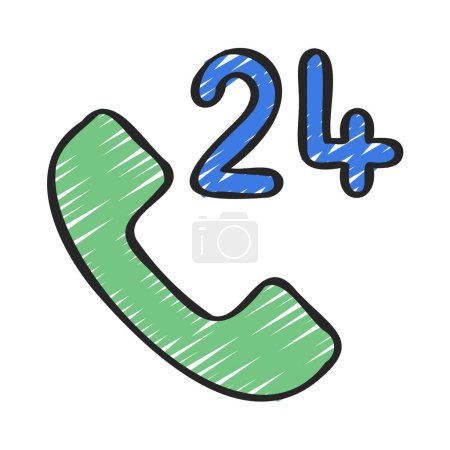 Illustration for 24 Hour Phone Service icon vector illustration - Royalty Free Image