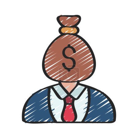 Ilustración de Hombre de negocios con dólar bolsa en lugar de un diseño de ilustración vectorial cabeza - Imagen libre de derechos