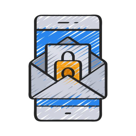 Ilustración de Email móvil seguro, Icono aislado sobre fondo blanco - Imagen libre de derechos