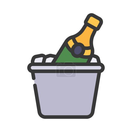 Téléchargez les illustrations : Champagne Seau illustration vectorielle icône web - en licence libre de droit
