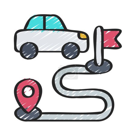 Illustration for Electric Car Range Route icon on white background - Royalty Free Image