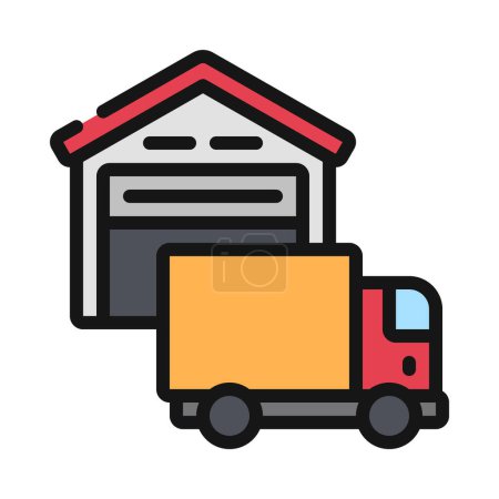 Illustration for Warehouse With Lorry  icon, vector illustration - Royalty Free Image