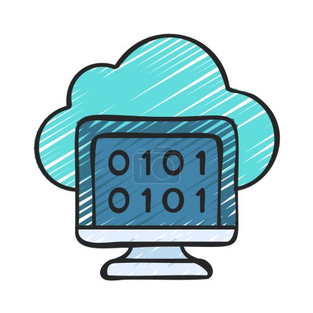 Téléchargez les illustrations : Cloud Computer Icône binaire, Illustration vectorielle - en licence libre de droit