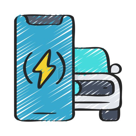 Téléchargez les illustrations : Icône App voiture électrique sur fond blanc - en licence libre de droit