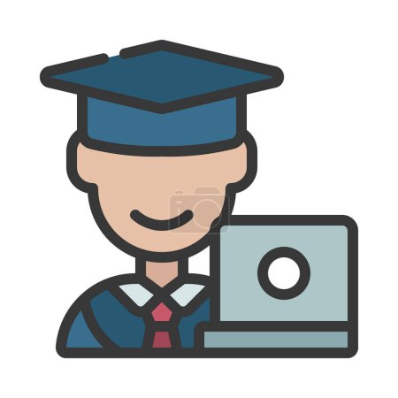 Téléchargez les illustrations : Étudiant mâle avec icône d'ordinateur portable, illustration vectorielle - en licence libre de droit