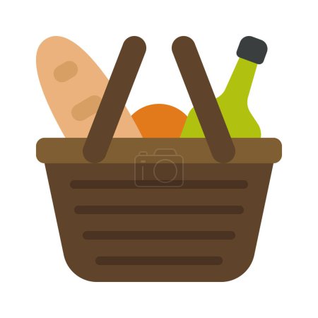 Illustration for Picnic basket with food isolated icon - Royalty Free Image