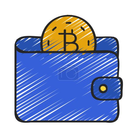 Illustration for Bitcoin cryptocurrency with wallet, digital wallet vector illustration design - Royalty Free Image