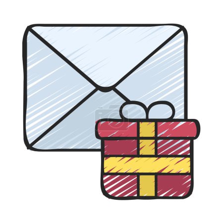 Téléchargez les illustrations : Email cadeau, Icône isolée sur fond blanc - en licence libre de droit