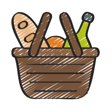 Téléchargez les illustrations : Panier pique-nique avec icône isolée alimentaire - en licence libre de droit