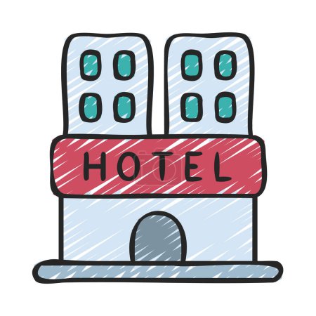Téléchargez les illustrations : Illustration vectorielle icône bâtiment hôtelier - en licence libre de droit
