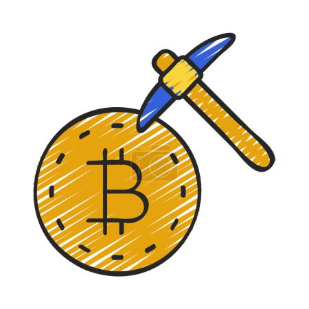Téléchargez les illustrations : Bitcoin icône minière vectoriel illustration design - en licence libre de droit