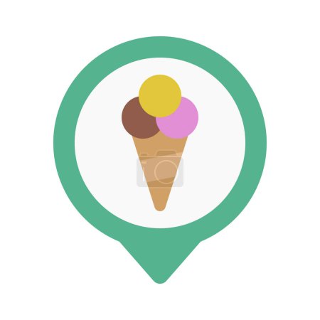 Téléchargez les illustrations : Ice Cream sign in map pin flat icon, vector illustration - en licence libre de droit