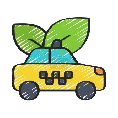 Téléchargez les illustrations : Électrique éco taxi voiture vecteur icône - en licence libre de droit