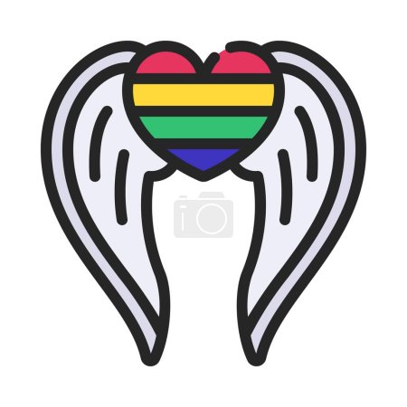 Ilustración de Diseño aislado de la bandera del corazón lgbt del arco iris con alas - Imagen libre de derechos